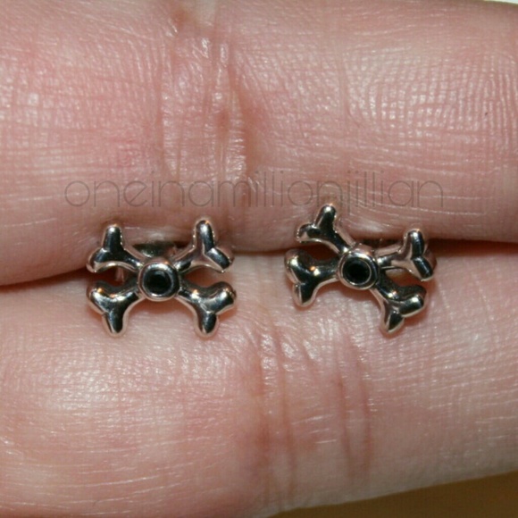 Sterling Silver CZ Goth Crossbone Earrings - Picture 3 of 5